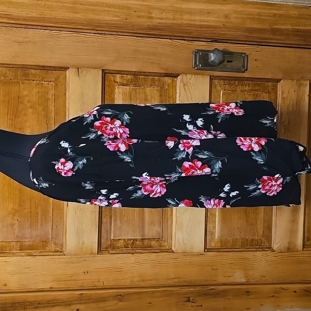 Old Navy Long Sleeve Black Coquette Blouse with Pink Floral Design L - Picture 2 of 4